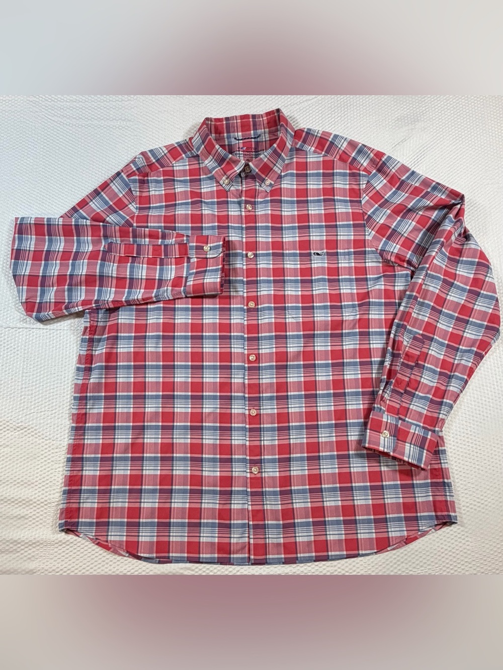 Vineyard Vines On-The-Go Performance Men’s XL Red Blue Plaid Stretch Shirt